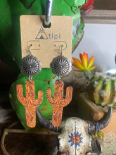 Load image into Gallery viewer, Wooden cactus earrings
