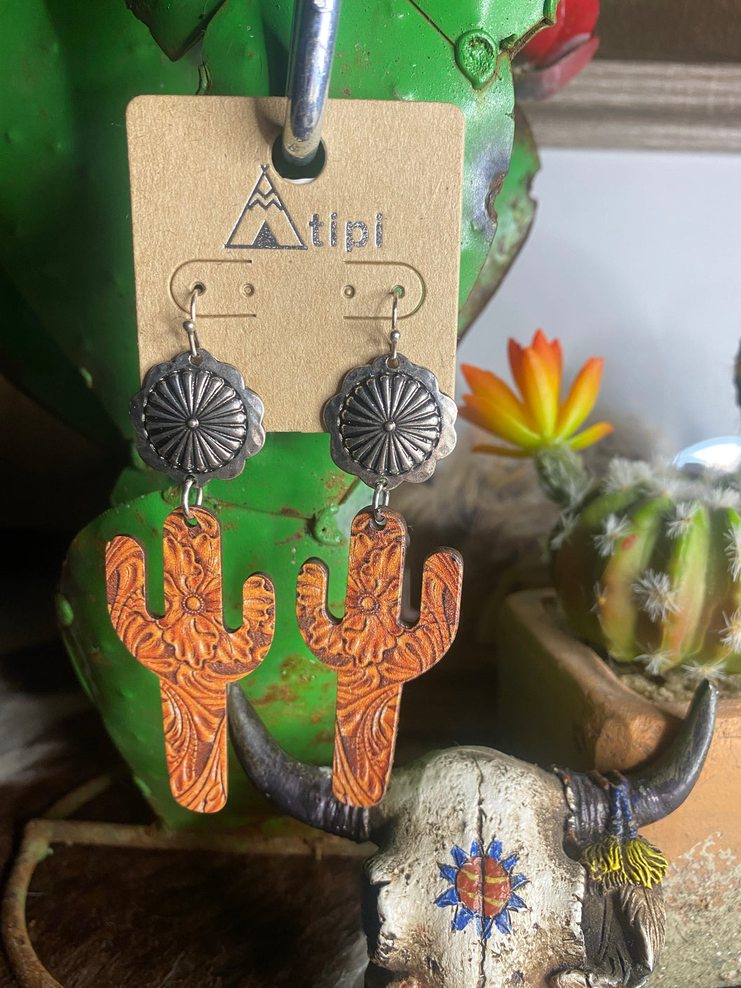 Wooden cactus earrings