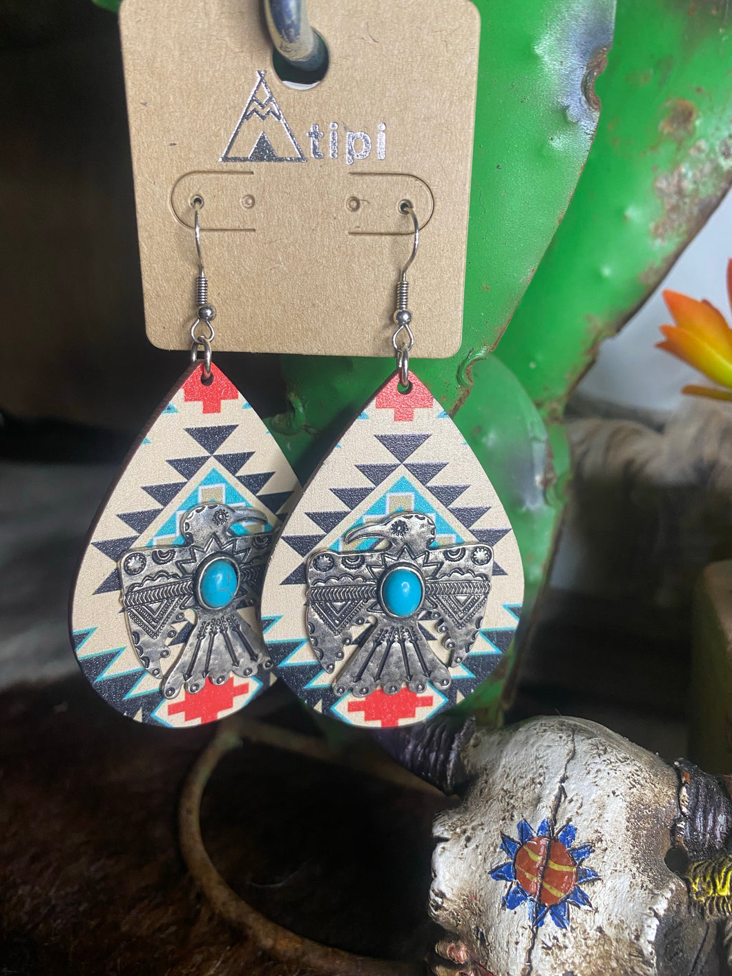 Wooden thunderbird earrings